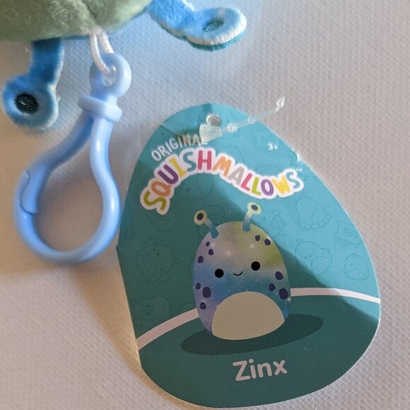NWT 3.5" Zinx the Cute Alien Purse Clip On Squishmallows Mini Plush Animal Blue - Picture 5 of 6